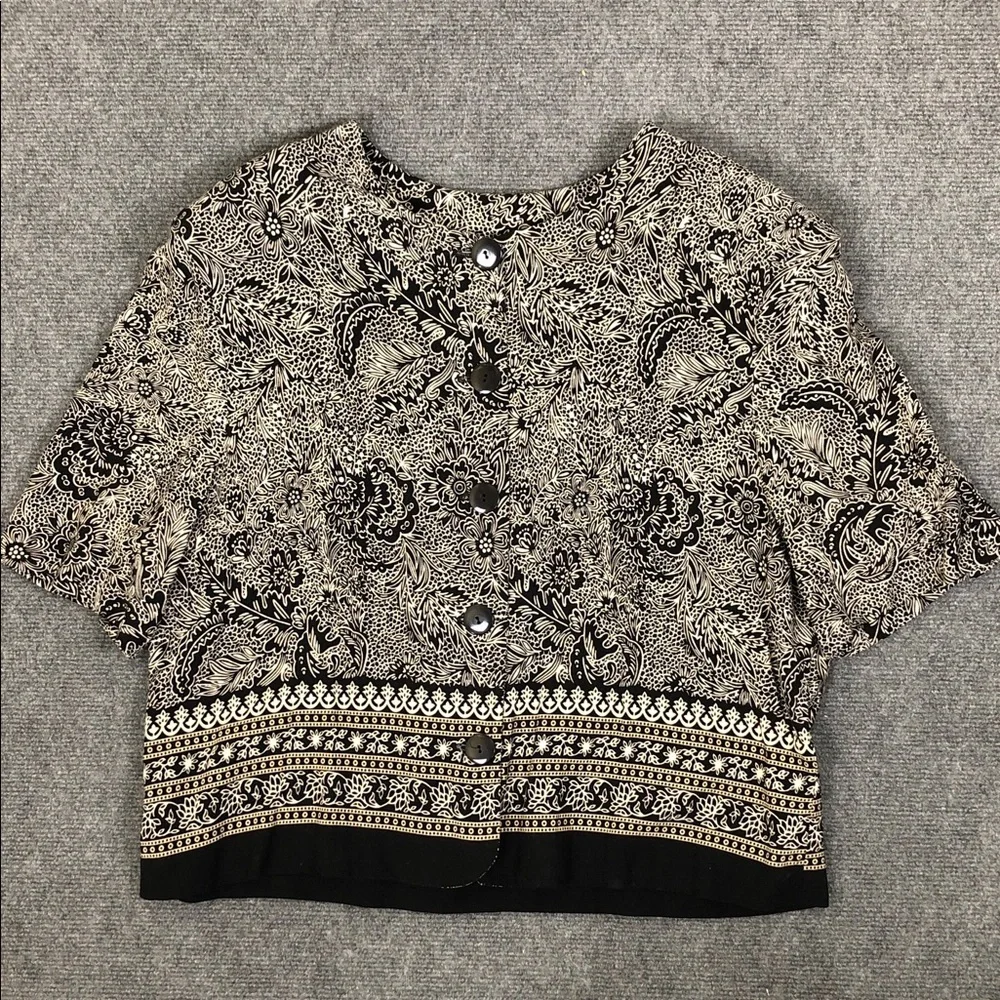 Vintage Black & Cream Paisley Button-Front Skirt Set Sz 18 (V1)